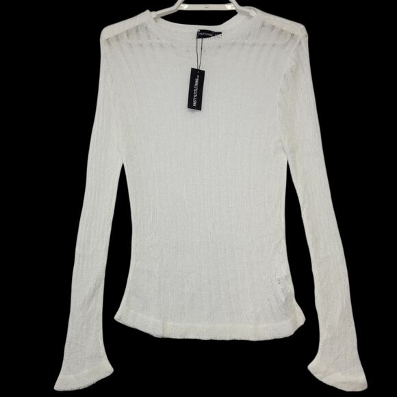 PrettyLittleThing Tops - PrettyLittleThing Sweater Top Womens 3XL White Plus Sheer Knit Long Sleeve New
